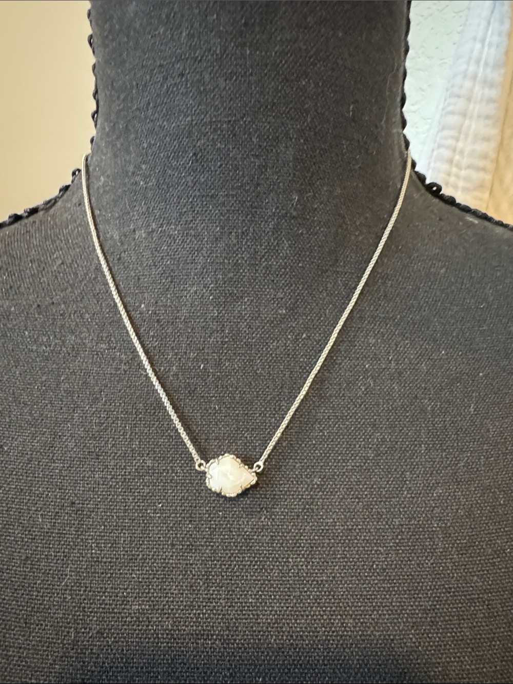 Kendra Scott Silver Necklace with White Faceted Stone Pendant